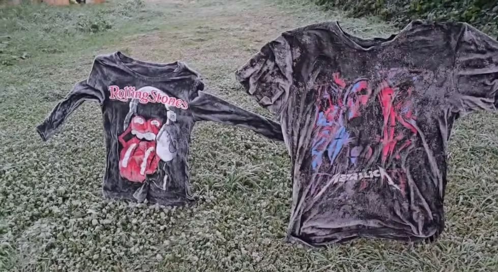 Camisetas de Metallica e Rolling Stones congelam ao ar livre em Santa Catarina